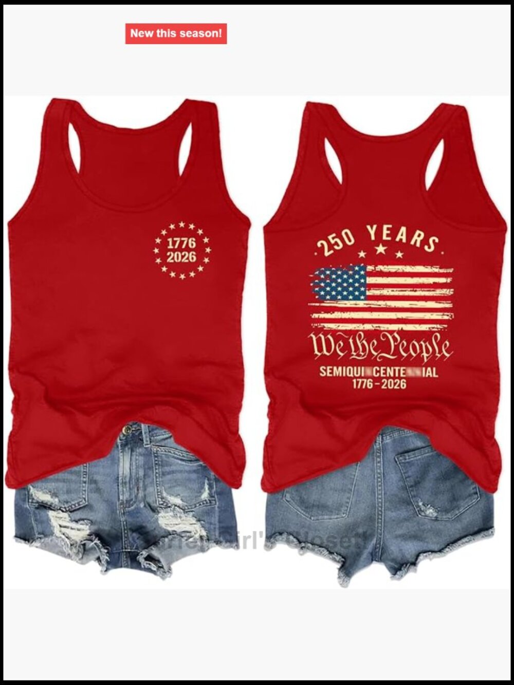Cotton Blend Sleeveless Patriotic Tank Tops for Women, American Flag 250 Years